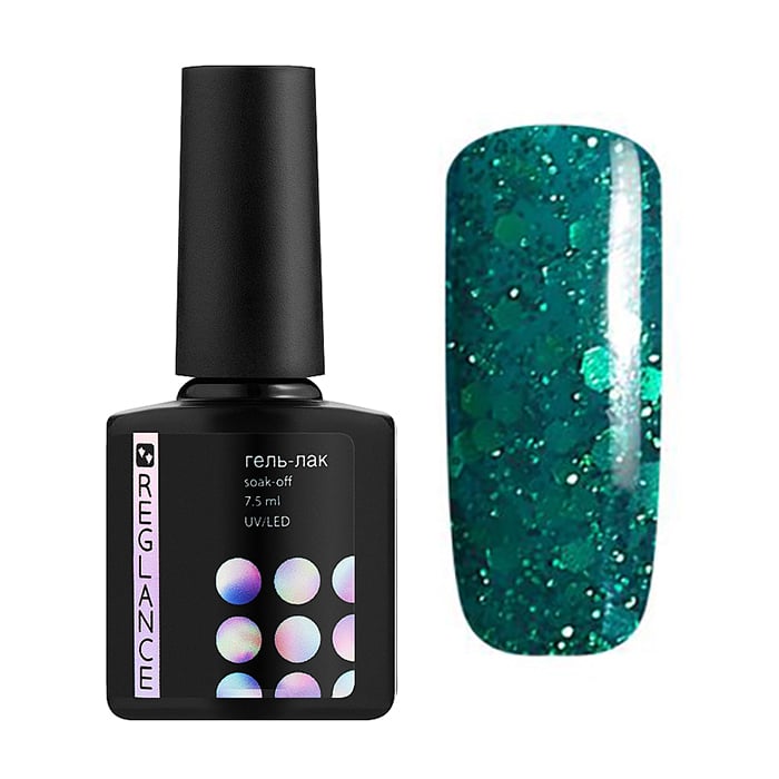Гель-лак для нігтів Reglance Gel Polish 020 Темно-зелений з блискітками, 7.5 мл